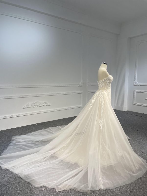 LB03- Sweetheart neckline nude color beading lace mermaid dress with detachable train - Image 6