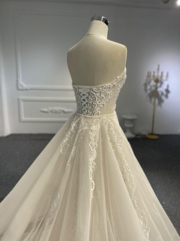 LB03- Sweetheart neckline nude color beading lace mermaid dress with detachable train - Image 9