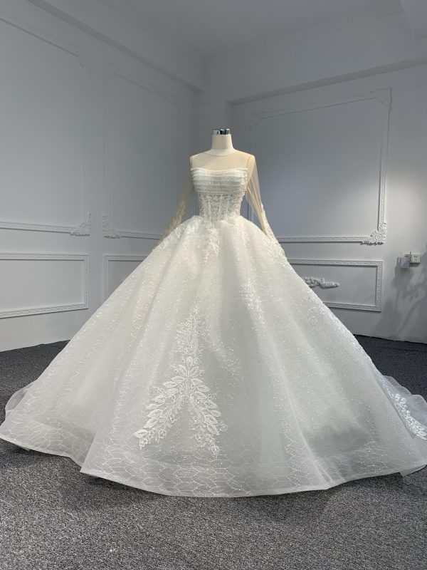 LB10 --Luxury Beading Long Sleeve Ball Gown With 60cm Length Train