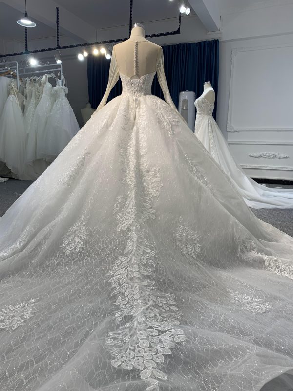 LB10 --Luxury Beading Long Sleeve Ball Gown With 60cm Length Train - Image 2