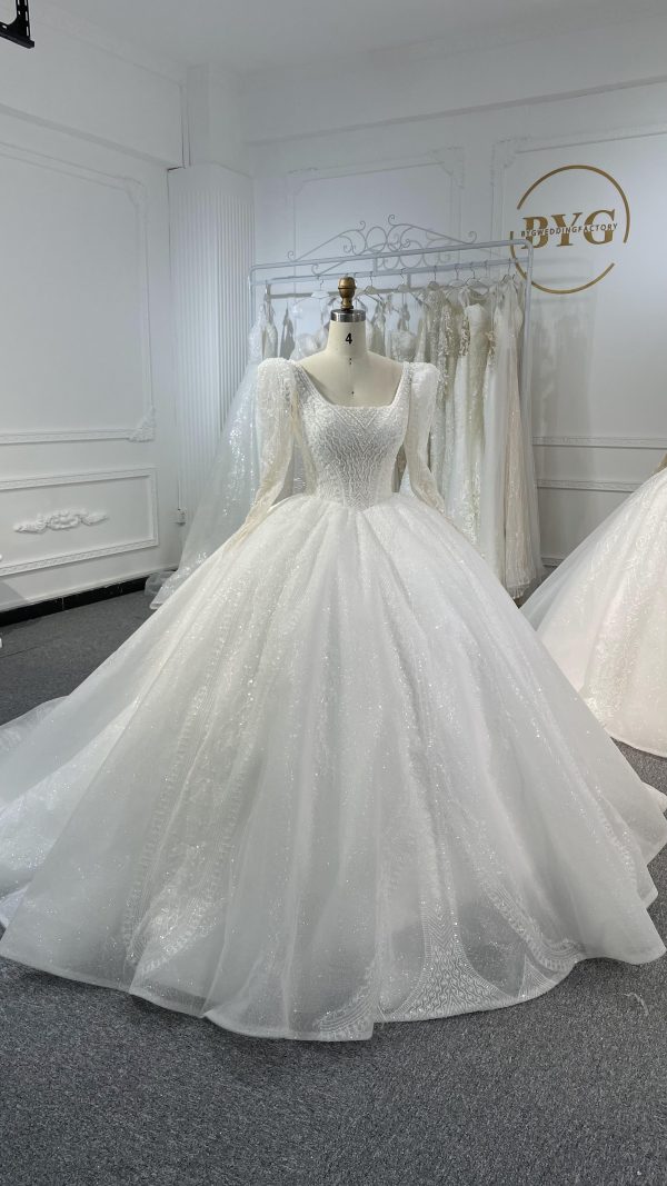 LB23 PUFFY LONG SLEEVES BALLGOWN WITH SQUARE NECK - Image 2