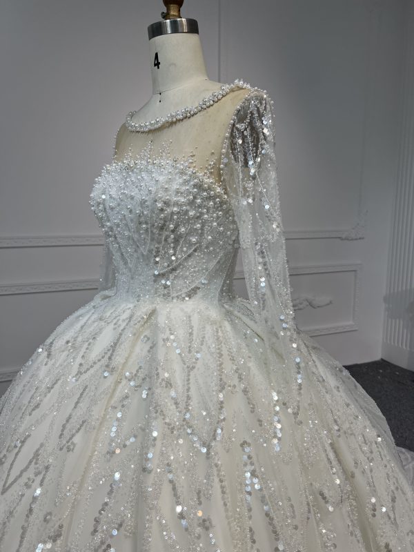 Z301-Gorgeous Long Sleeve High Neck Beaded Wedding Dress - Image 3