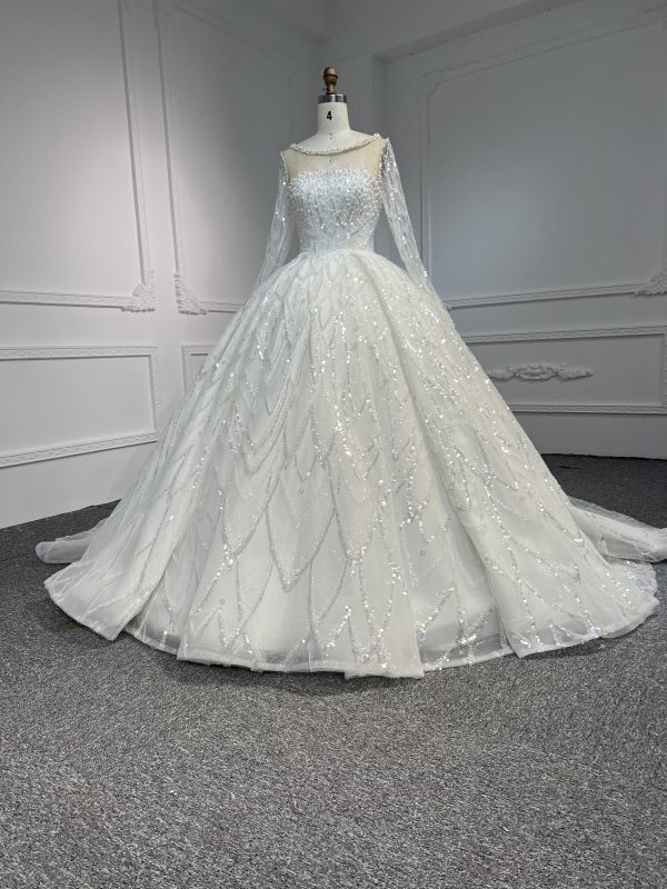 Z301-Gorgeous Long Sleeve High Neck Beaded Wedding Dress