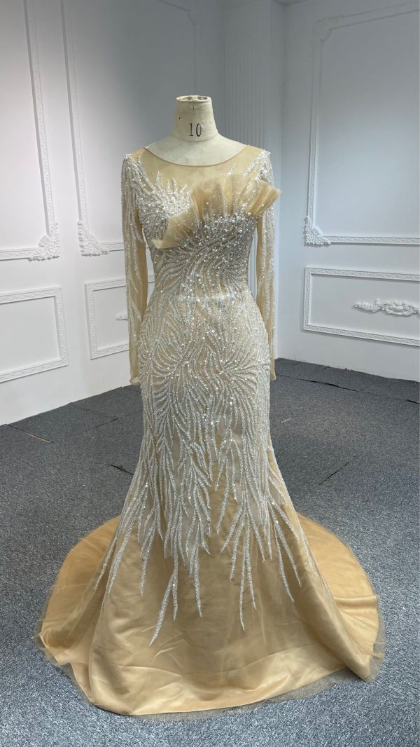 314A-BYG PREFECT FIT CORSET WITH PEARL CHAIN DESIGN & GLASS REFLECTION SEQUINS MERMAID DRESS WITH DETACHABLE TRAIN - Image 4