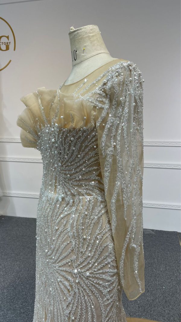 314A-BYG PREFECT FIT CORSET WITH PEARL CHAIN DESIGN & GLASS REFLECTION SEQUINS MERMAID DRESS WITH DETACHABLE TRAIN - Image 5