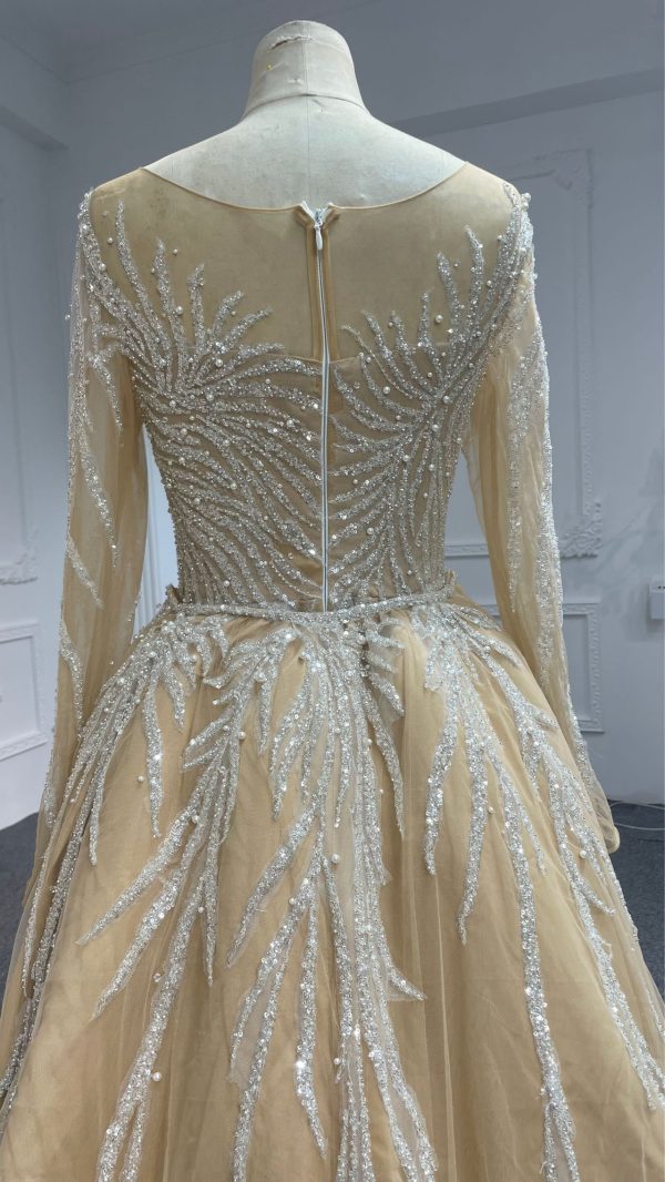 314A-BYG PREFECT FIT CORSET WITH PEARL CHAIN DESIGN & GLASS REFLECTION SEQUINS MERMAID DRESS WITH DETACHABLE TRAIN - Image 3