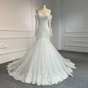 GB100 #IVORY MERMAID WEDDING DRESS WITH LONG ARMHOLD SLEEVE
