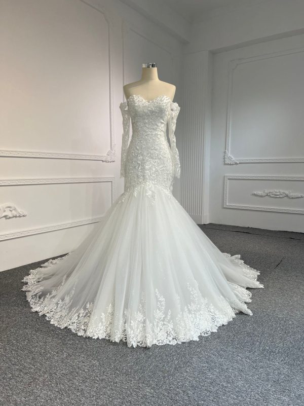 GB100 #IVORY MERMAID WEDDING DRESS WITH LONG ARMHOLD SLEEVE