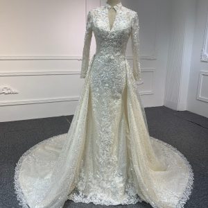 BYG TOP QUALITY LACE MERMAID DRESS WITH DETACHABLE TRAIN