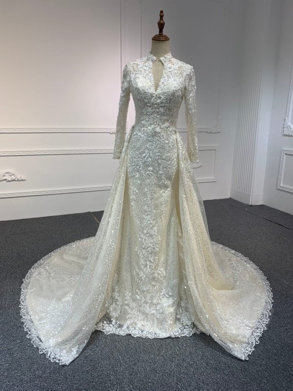 BYG TOP QUALITY LACE MERMAID DRESS WITH DETACHABLE TRAIN