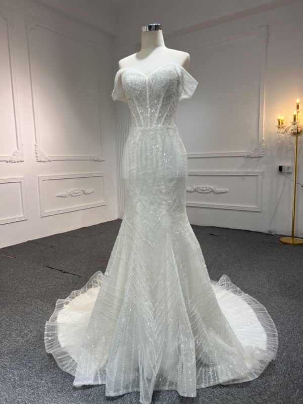 BYG#AH605 OFF THE SHOULDER LACE SWEETHEART MERMAID WEDDING DRESS