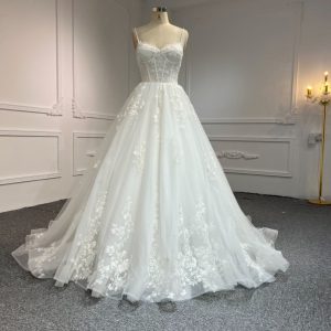 BYG#Y2304 LACE BEADINGS A LINE WEDDING DRESS WITH SMALL SHOULDER STRAP.