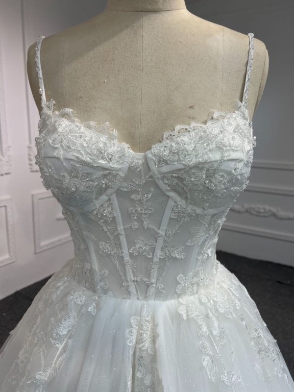 BYG#Y2304 LACE BEADINGS A LINE WEDDING DRESS WITH SMALL SHOULDER STRAP. - Image 2