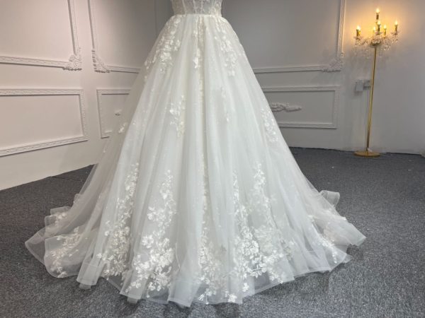 BYG#Y2304 LACE BEADINGS A LINE WEDDING DRESS WITH SMALL SHOULDER STRAP. - Image 3