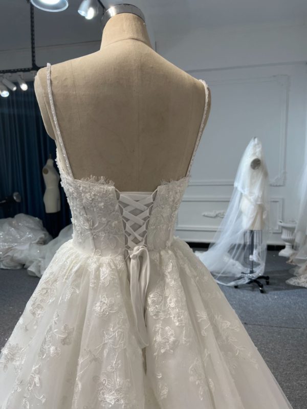BYG#Y2304 LACE BEADINGS A LINE WEDDING DRESS WITH SMALL SHOULDER STRAP. - Image 6