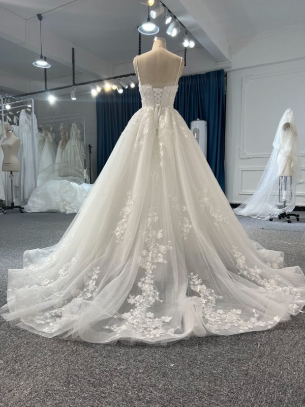 BYG#Y2304 LACE BEADINGS A LINE WEDDING DRESS WITH SMALL SHOULDER STRAP. - Image 5