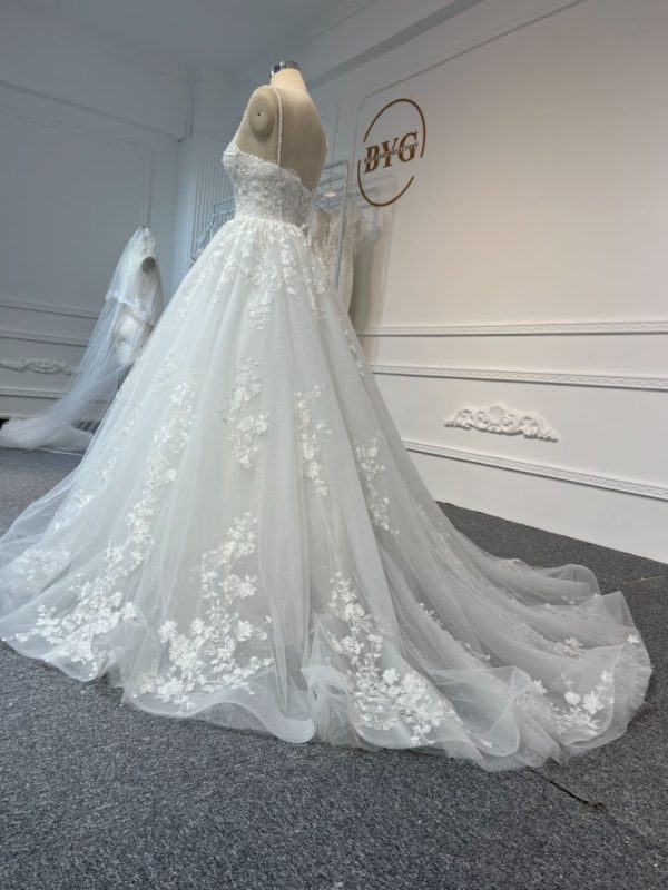 BYG#Y2304 LACE BEADINGS A LINE WEDDING DRESS WITH SMALL SHOULDER STRAP. - Image 4