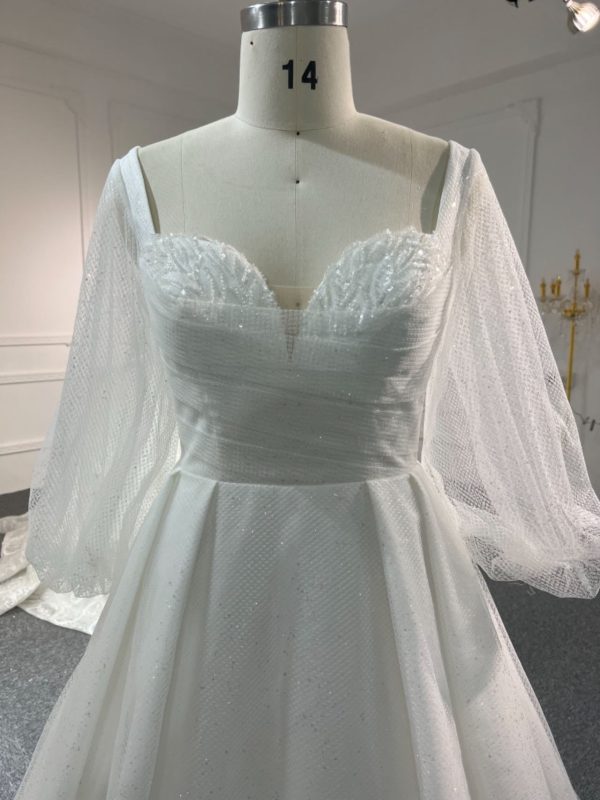 BYG #WL59 FULL LACE SEQUINS PUFF SLEEVES A-LINE DRESS - Image 3