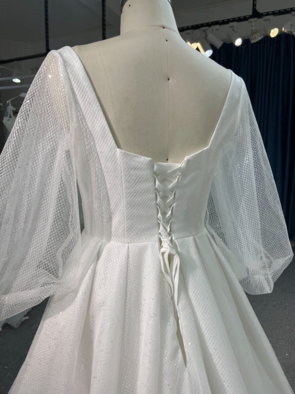 BYG #WL59 FULL LACE SEQUINS PUFF SLEEVES A-LINE DRESS - Image 8