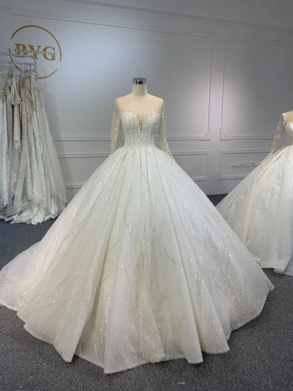PD008- BYG SWEETHEART NECKLINE BALL GOWN WITH LONG SLEEVES