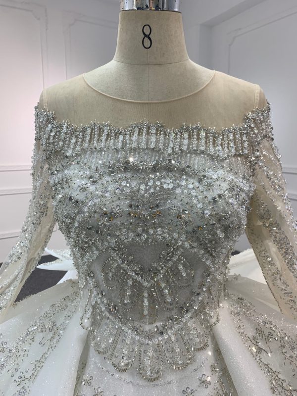BYG#PD027-LUXURY LONG SLEEVES WITH HEAVY BEADINGS BWLLGOWN - Image 5