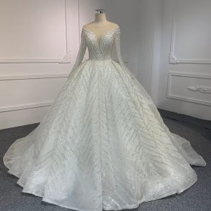 BYG#PD025-LUXURY LONG SLEEVES WITH HEAVY BEADINGS BWLLGOWN