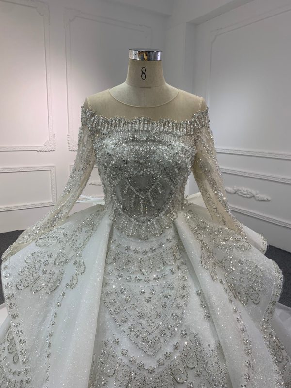 BYG#PD027-LUXURY LONG SLEEVES WITH HEAVY BEADINGS BWLLGOWN - Image 4