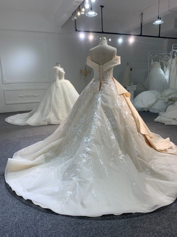 PD005- BYG CHAMPAGNE LUXURY BALL GOWN WEDDING DRESS - Image 3