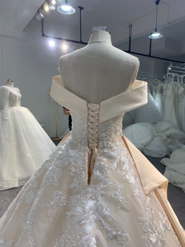 PD005- BYG CHAMPAGNE LUXURY BALL GOWN WEDDING DRESS - Image 5