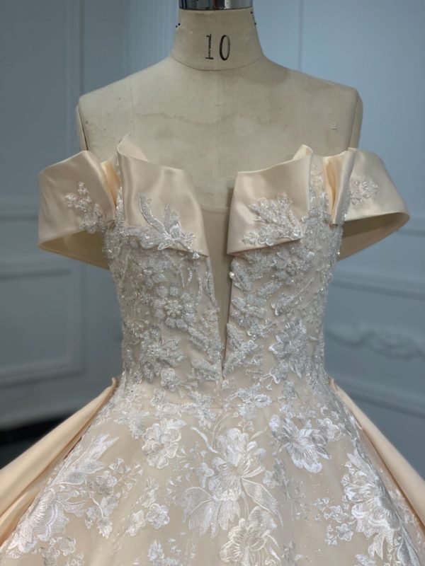 PD005- BYG CHAMPAGNE LUXURY BALL GOWN WEDDING DRESS - Image 4