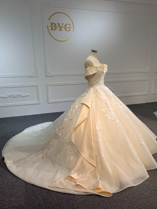 PD005- BYG CHAMPAGNE LUXURY BALL GOWN WEDDING DRESS - Image 2