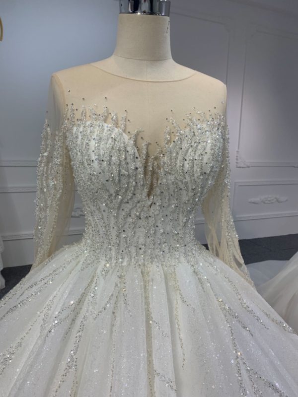 PD008- BYG SWEETHEART NECKLINE BALL GOWN WITH LONG SLEEVES - Image 2