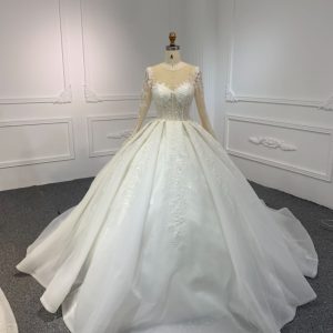 PD009- BYG SHINY BEADING LACE BALL GOWN WITH LONG SLEEVES