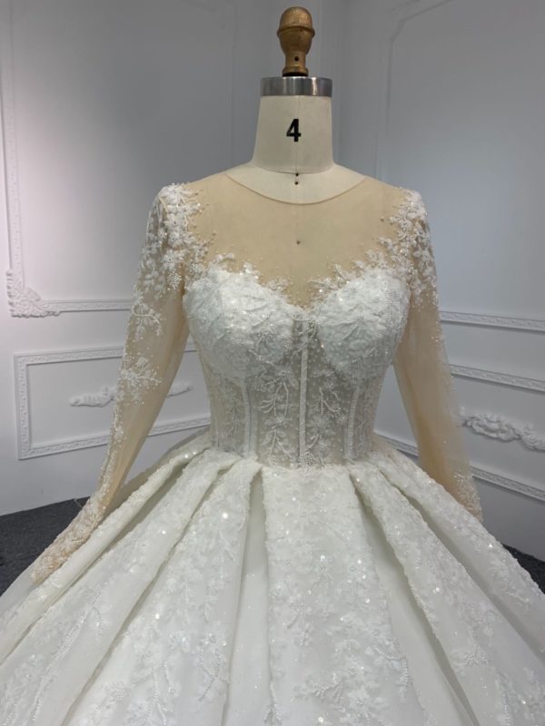 PD009- BYG SHINY BEADING LACE BALL GOWN WITH LONG SLEEVES - Image 2