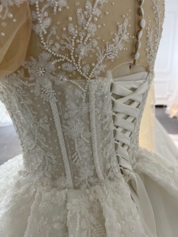 PD009- BYG SHINY BEADING LACE BALL GOWN WITH LONG SLEEVES - Image 5