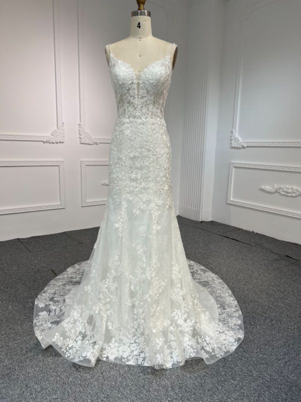 BYG#LB43 DEEP V NECKLINE MERMAID WEDDING DRESS WITH SMALL SHOULDER STRAP - Image 4