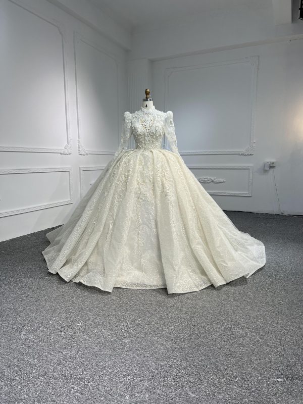 Z304-Gorgeous Long Sleeve High Neck Beaded Wedding Dress - Image 2