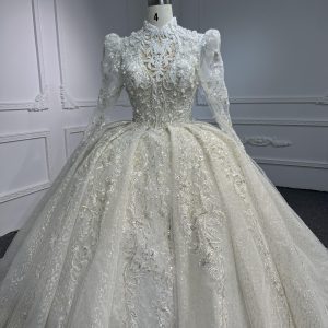 Z304-Gorgeous Long Sleeve High Neck Beaded Wedding Dress