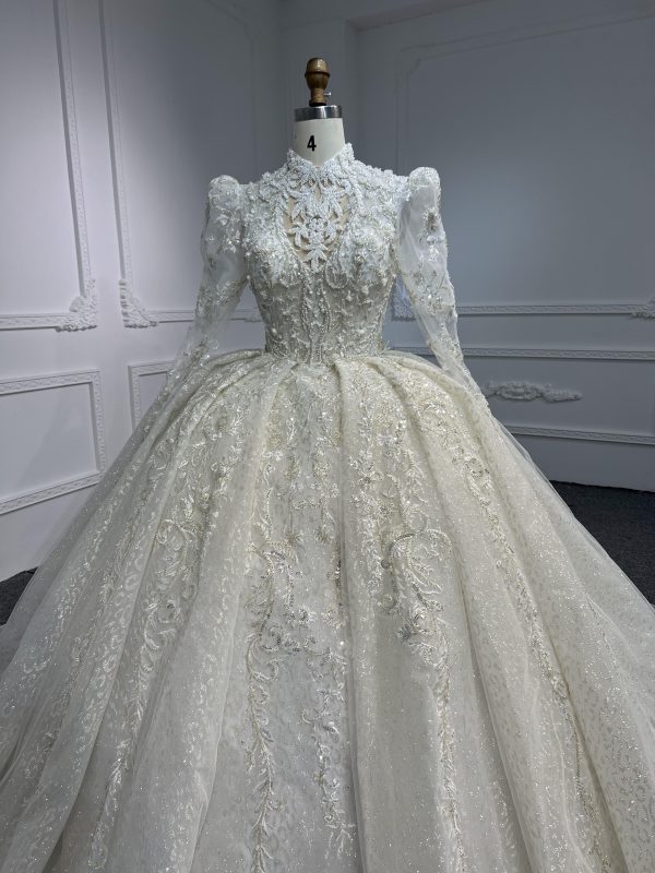 Z304-Gorgeous Long Sleeve High Neck Beaded Wedding Dress
