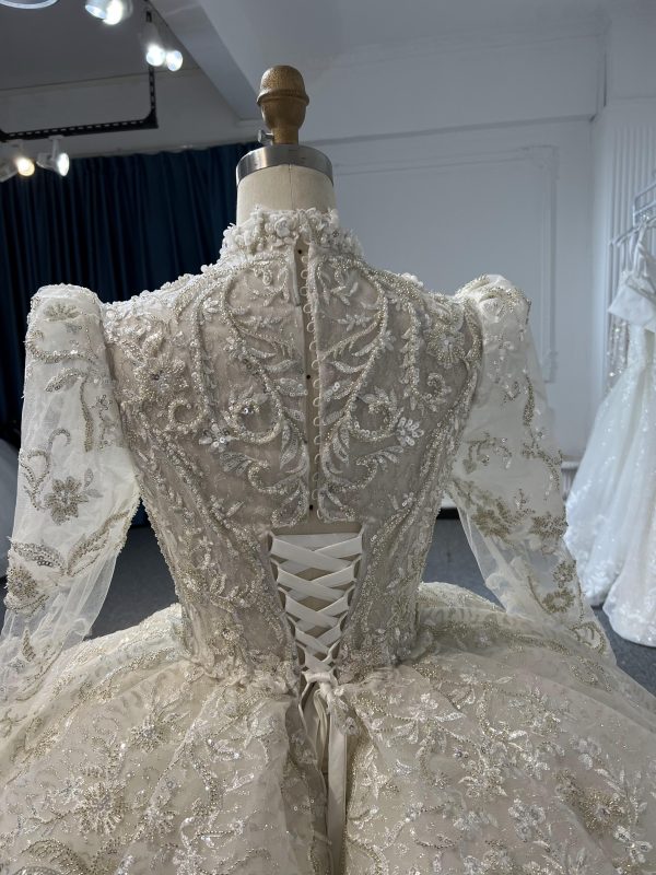 Z304-Gorgeous Long Sleeve High Neck Beaded Wedding Dress - Image 3