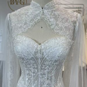 BYG504 A MERMAID DRESS PAIRED WITH A SMALL COAT.