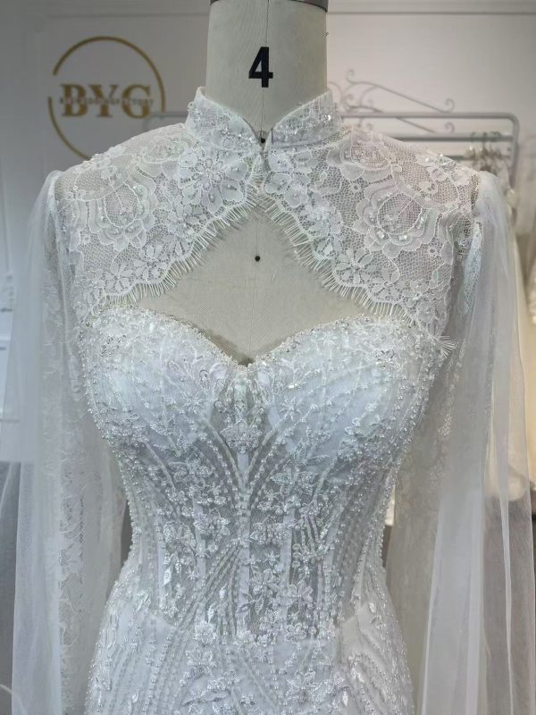 BYG504 A MERMAID DRESS PAIRED WITH A SMALL COAT.