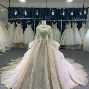 BYG luxury stunning heavy beadings wedding dress with cathedral train