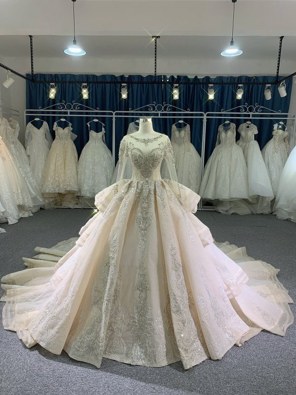 BYG luxury stunning heavy beadings wedding dress with cathedral train