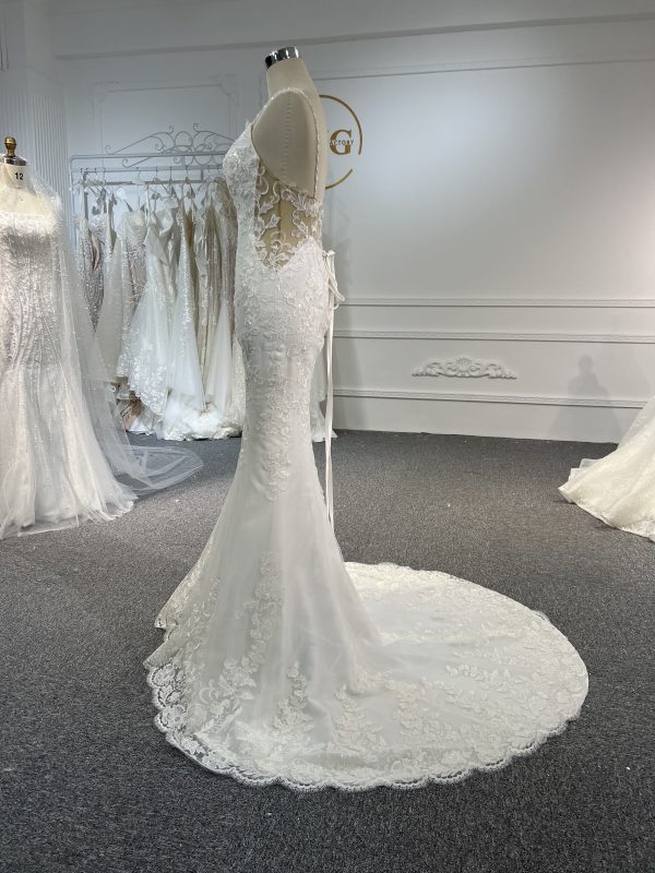 BYG-#F5203-Sexy suspender mermaid handmade lace beaded wedding dress - Image 3