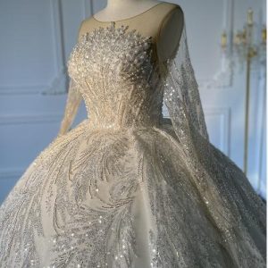 29807-BYG IVORY COLOR SHIMMERING EMBROIDERY LACE BALL GOWN