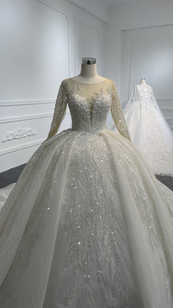 29811- BYG Long sleeve illusion tulle beadings and sequins ballgown - Image 2