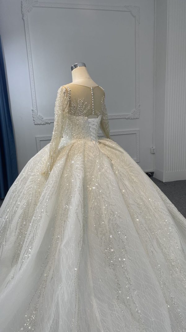 29811- BYG Long sleeve illusion tulle beadings and sequins ballgown - Image 3