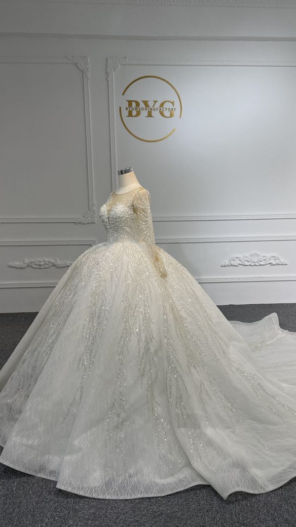 29811- BYG Long sleeve illusion tulle beadings and sequins ballgown - Image 8