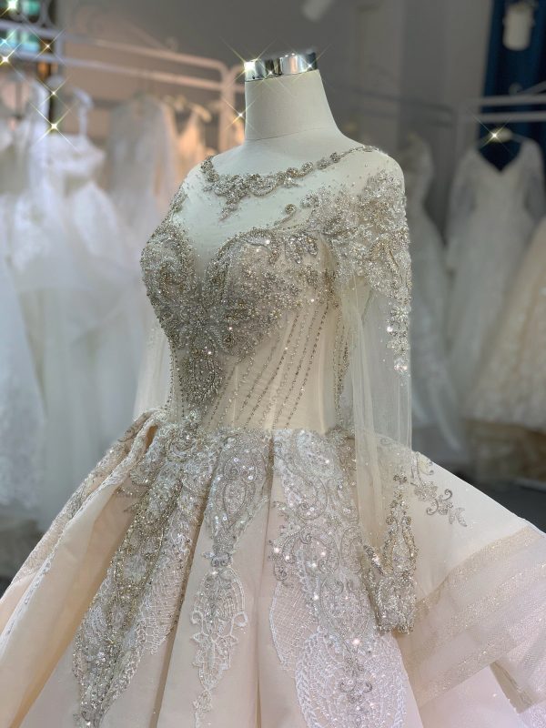BYG luxury stunning heavy beadings wedding dress with cathedral train - Image 6